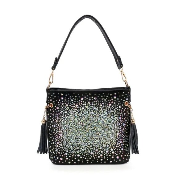 Handbags - Iridescent Rhinestone Hobo Crossbody